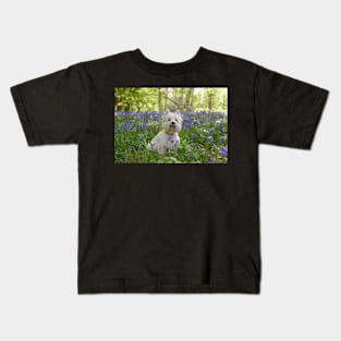 Westie in the bluebell woods Kids T-Shirt